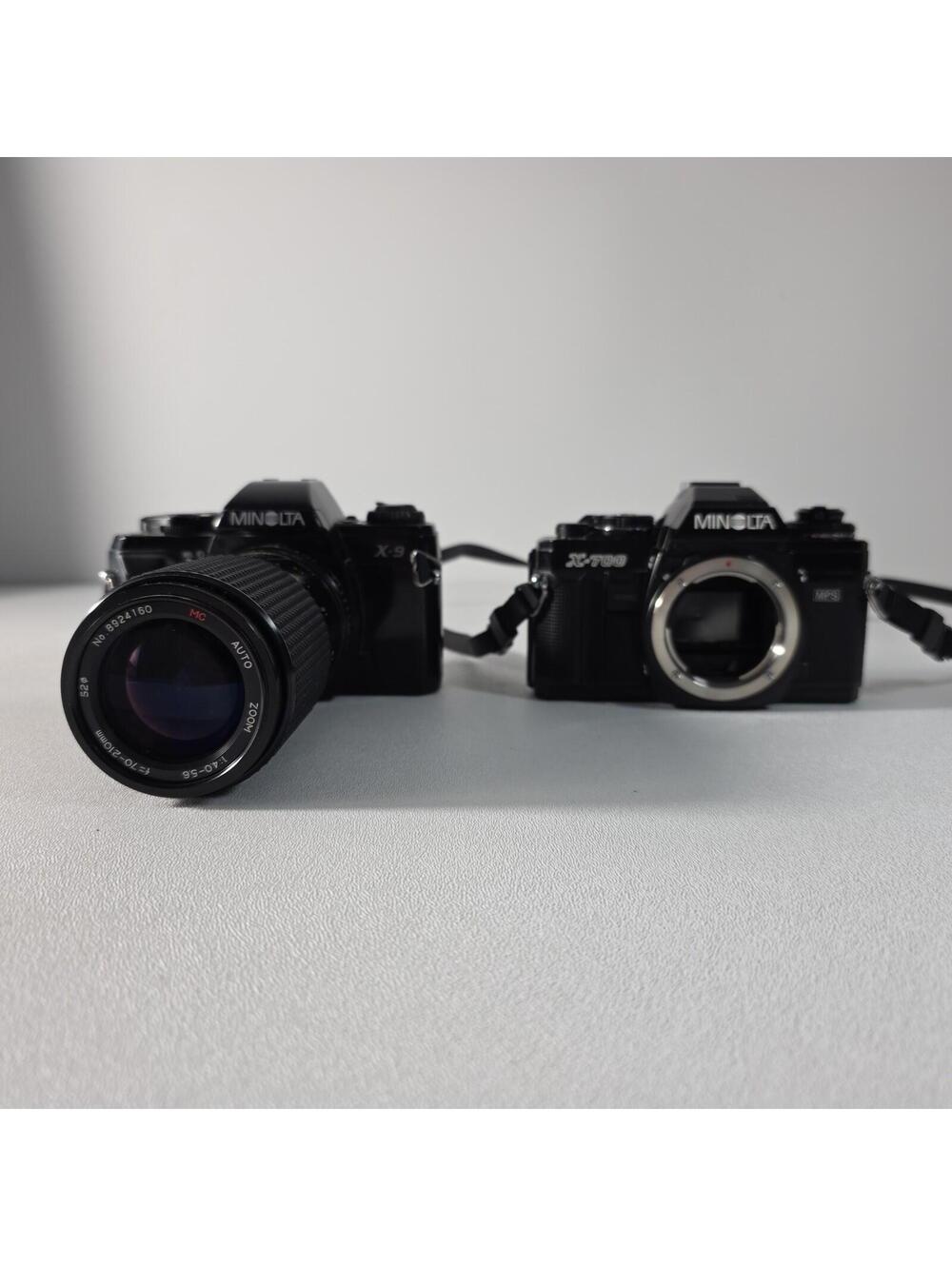 Lot of 2 Minolta 35mm Film Camera Bodies X-700 X-9 W/Lens – For Parts or Repair